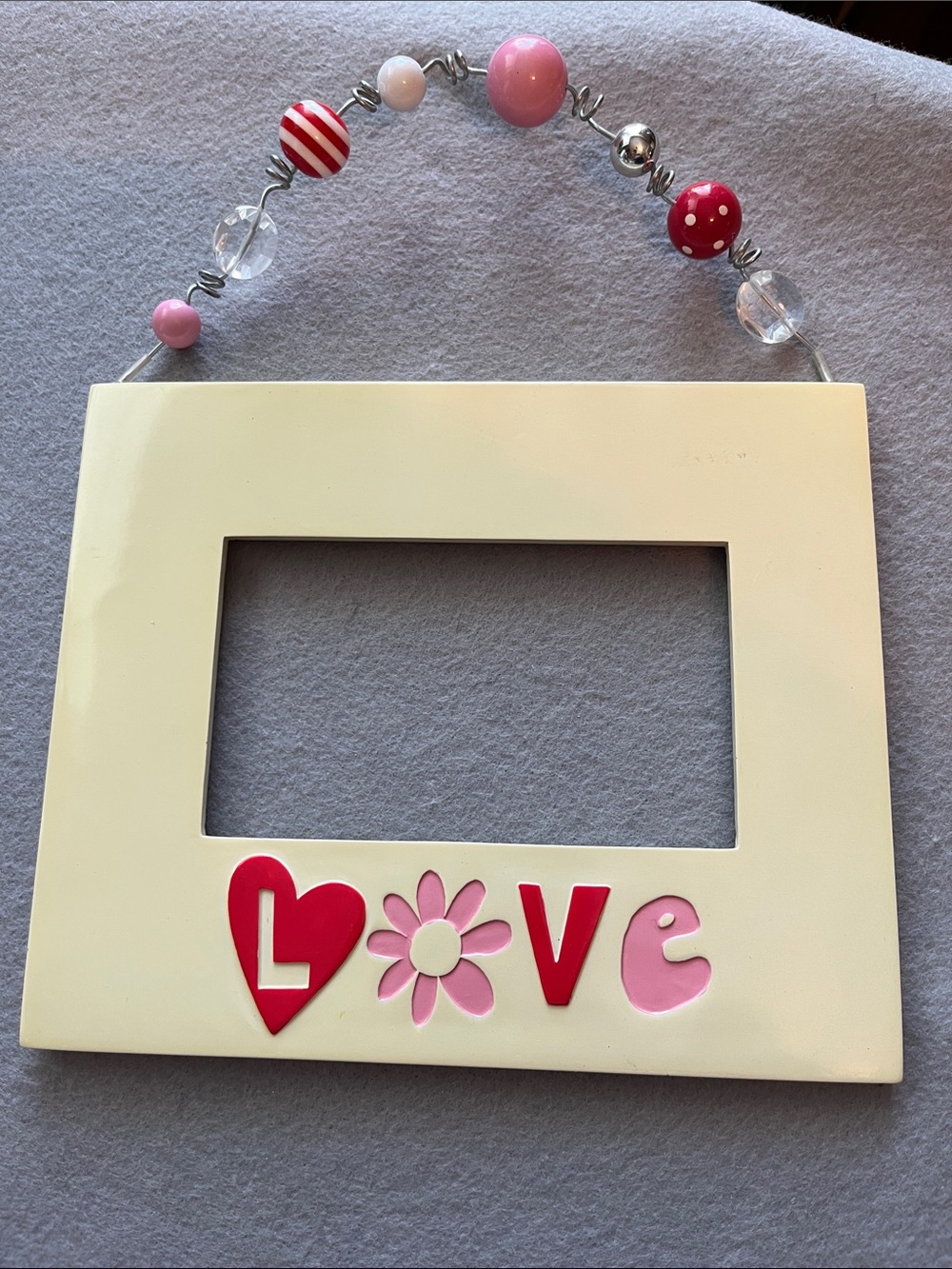 Love Beaded Hanging Photo Frame - Cream and Pink